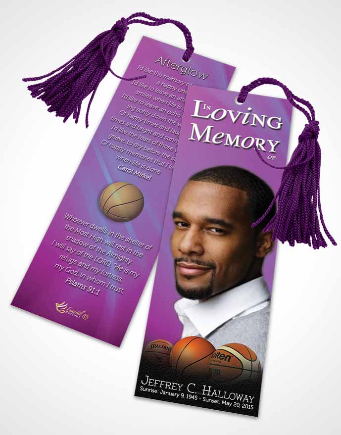 Funeral Bookmark Template Amethyst Rain Basketball Lover Dark