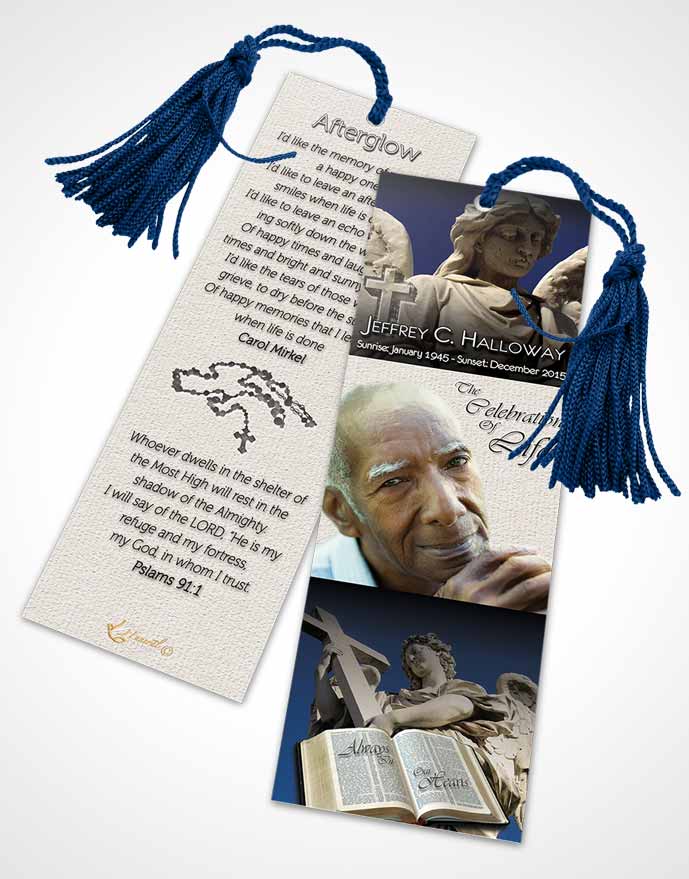 Funeral Bookmark Template Angel Statue Peace