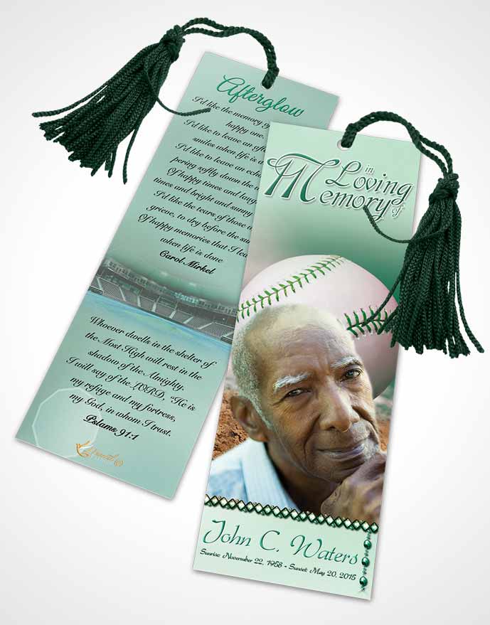 Funeral Bookmark Template Baseball Day Emerald Love