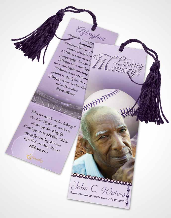 Funeral Bookmark Template Baseball Day Lavender Honor