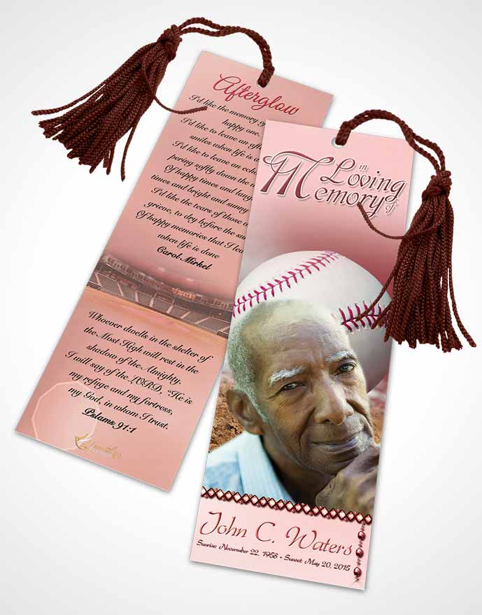 Funeral Bookmark Template Baseball Day Ruby Sunset