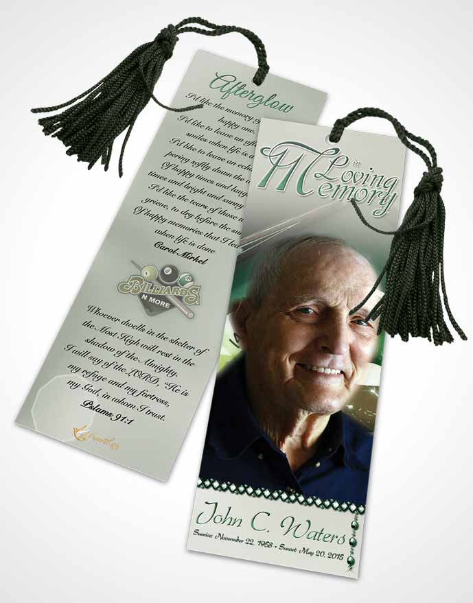 Funeral Bookmark Template Billiards Fantasy Emerald Love