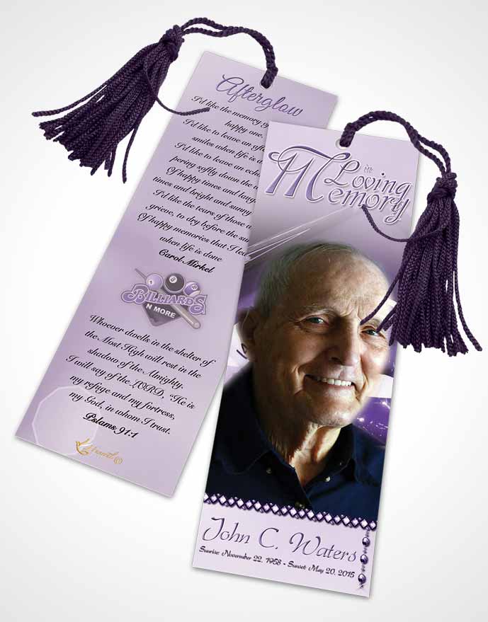 Funeral Bookmark Template Billiards Fantasy Lavender Honor
