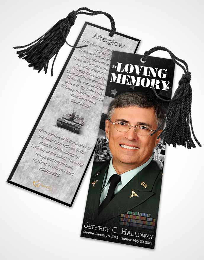 Funeral Bookmark Template Black and White Army Salute