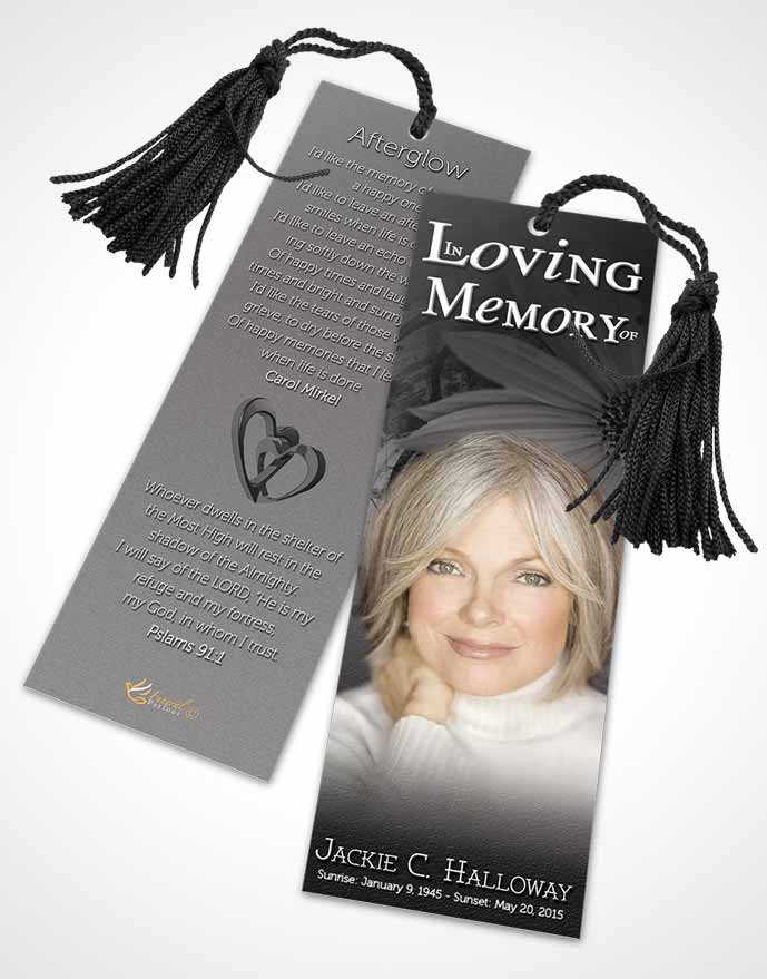 Funeral Bookmark Template Black and White Artistic Bouquet