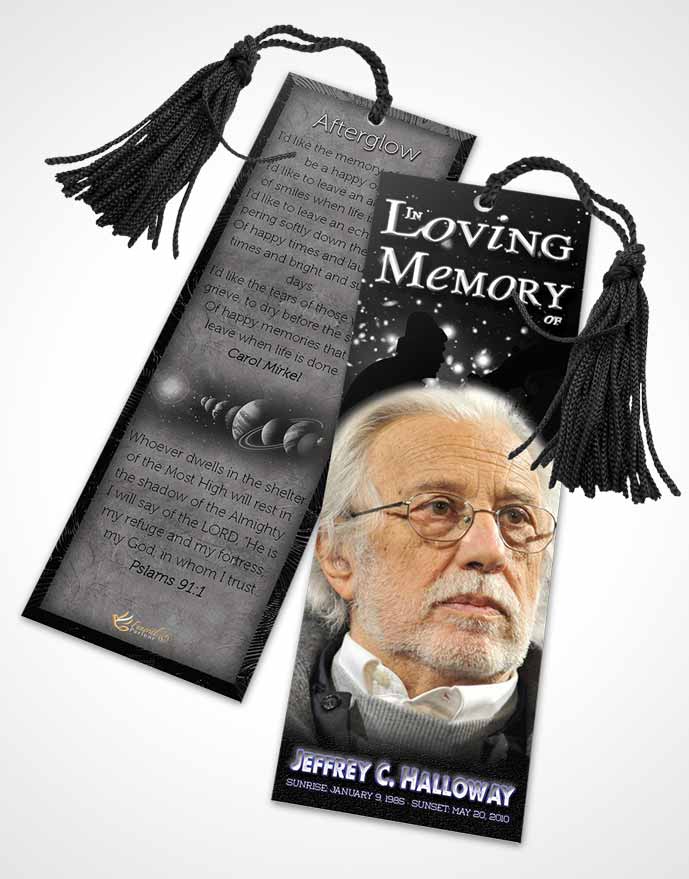 Funeral Bookmark Template Black and White Astronomers Sky