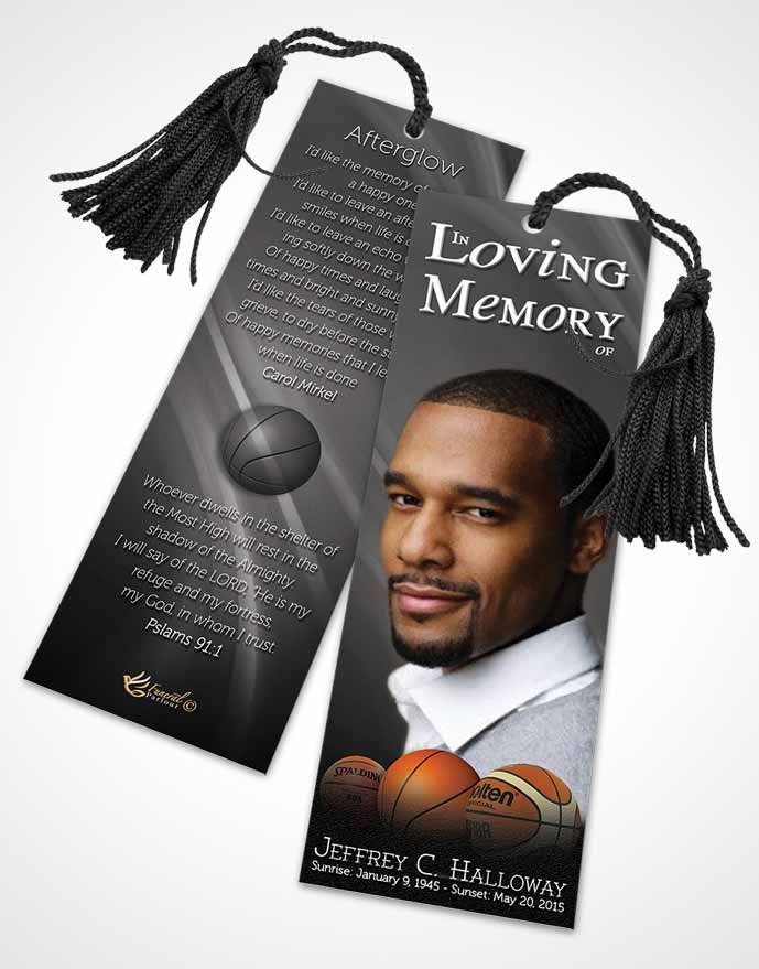 Funeral Bookmark Template Black and White Basketball Lover Dark
