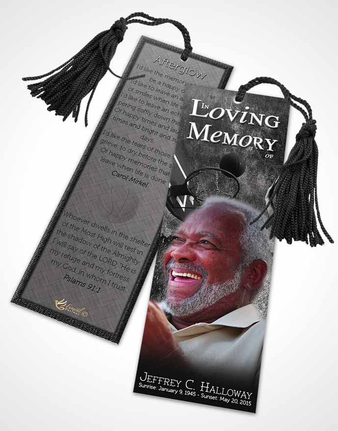 Funeral Bookmark Template Black and White Basketball Star