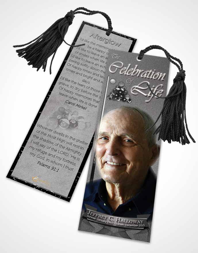 Funeral Bookmark Template Black and White Billiards Desire