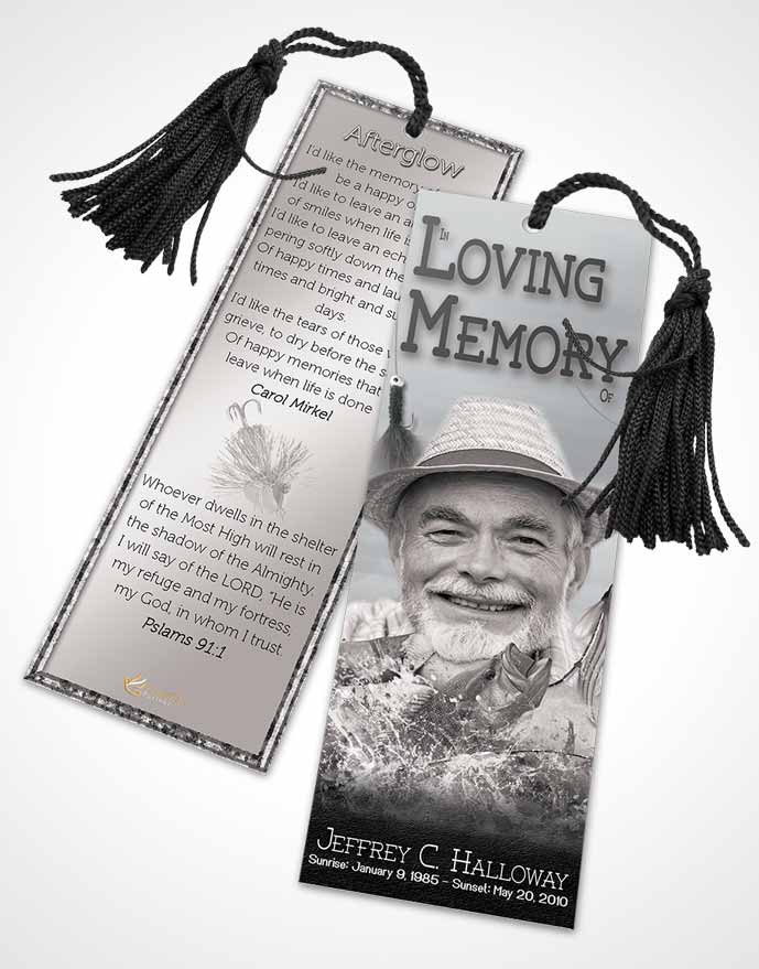 Funeral Bookmark Template Black and White Calm Fisherman