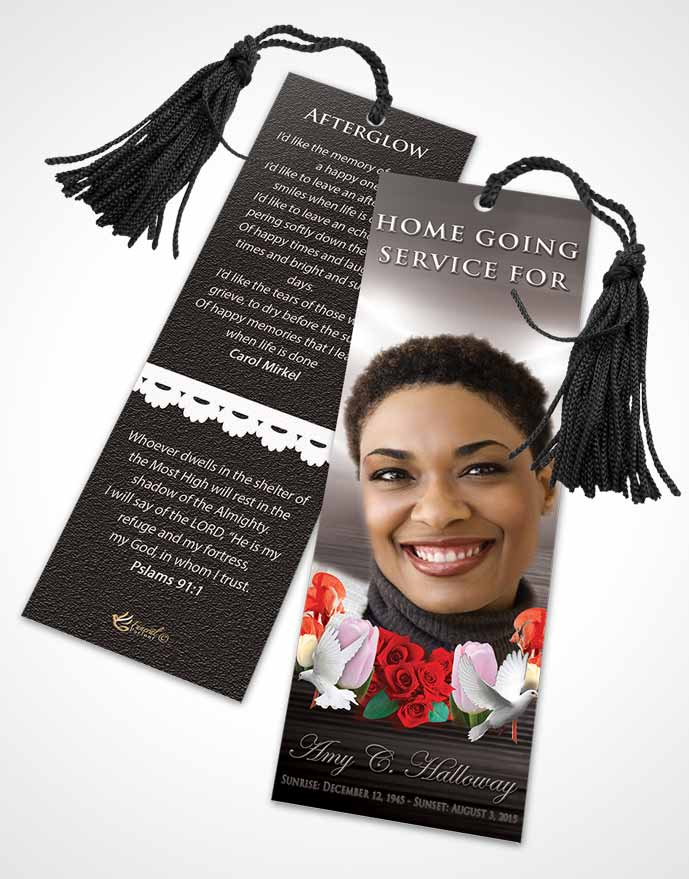 Funeral Bookmark Template Black and White Delightful Doves
