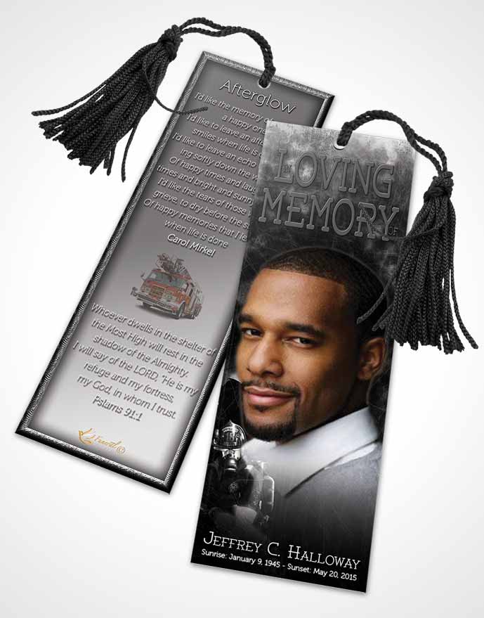 Funeral Bookmark Template Black and White Firefighter