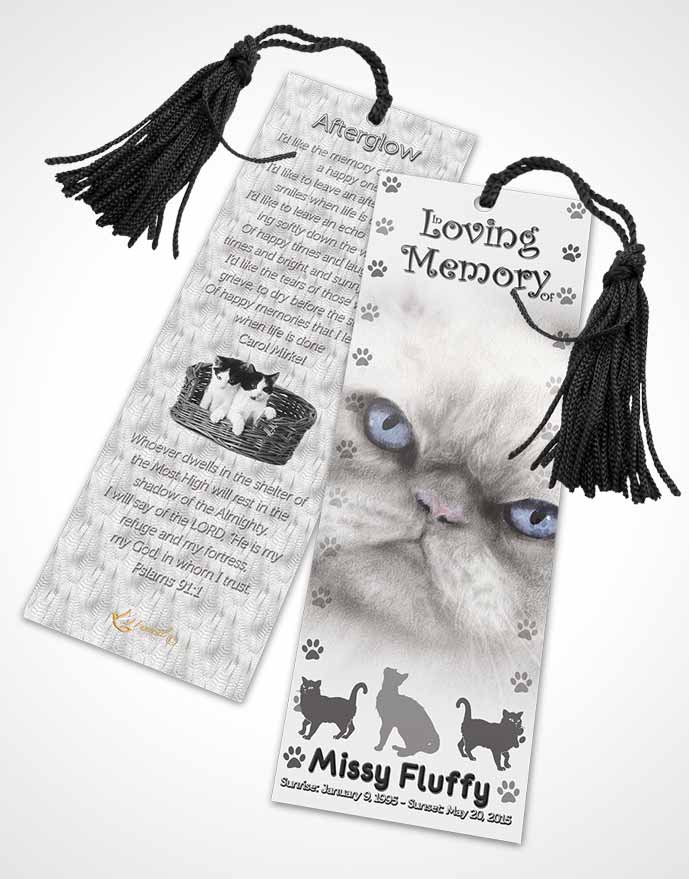 Funeral Bookmark Template Black and White Fluffy Cat