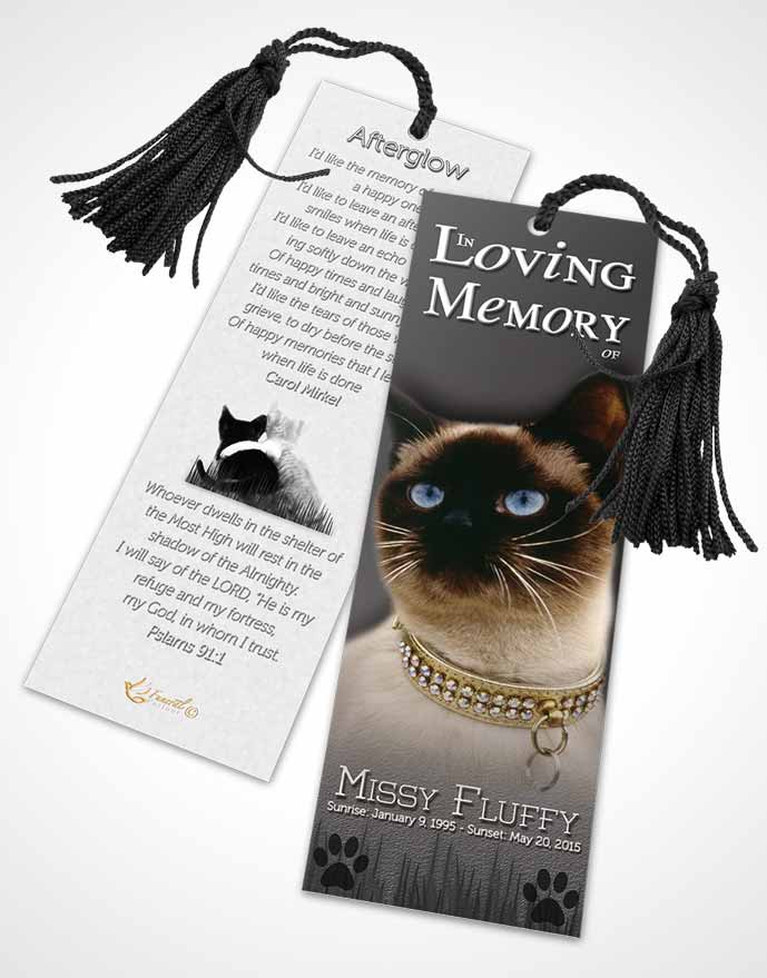 Funeral Bookmark Template Black and White Fluffy Kitty