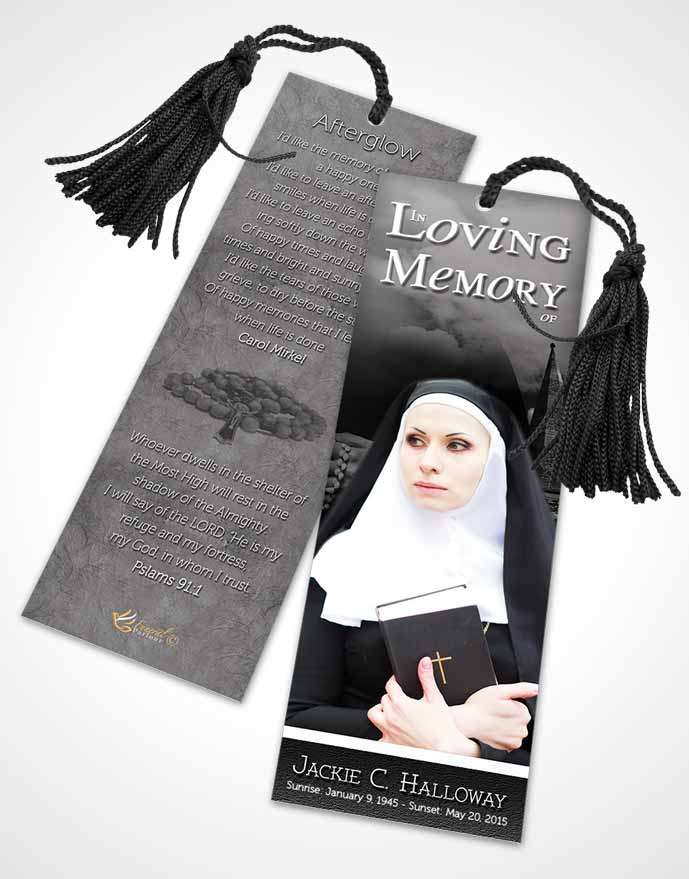 Funeral Bookmark Template Black and White Heavenly Nun