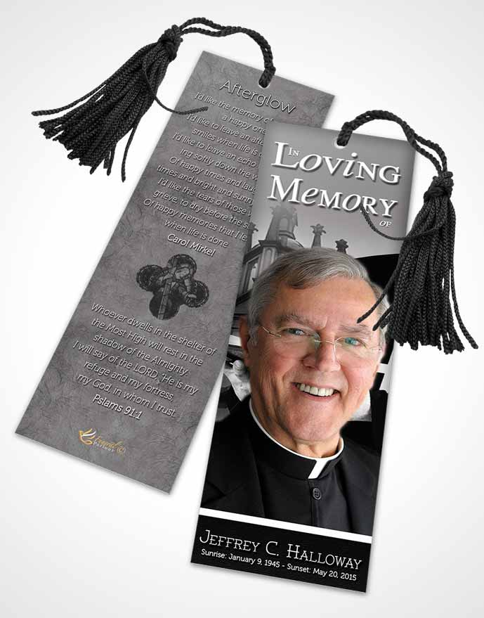 Funeral Bookmark Template Black and White Heavenly Priest
