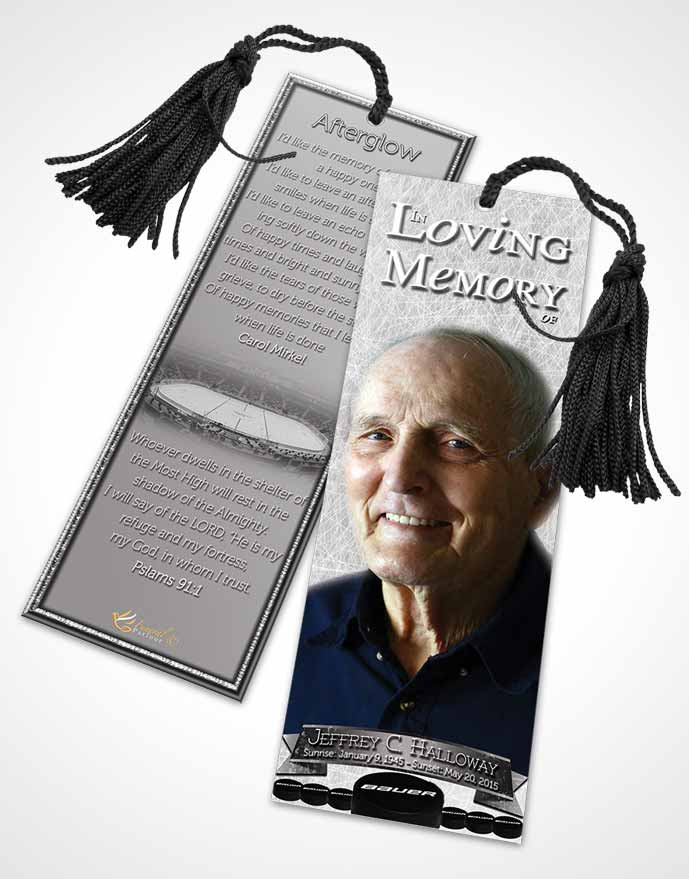 Funeral Bookmark Template Black and White Hockey Star
