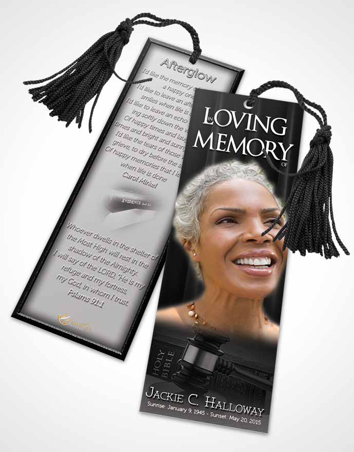 Funeral Bookmark Template Black and White Judge Justice