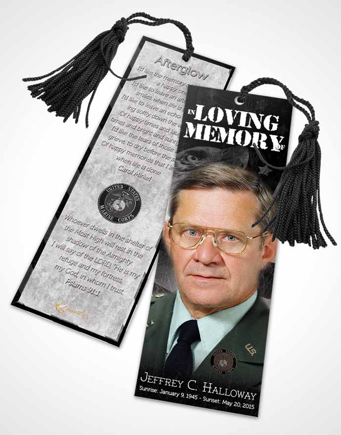 Funeral Bookmark Template Black and White Marine Salute