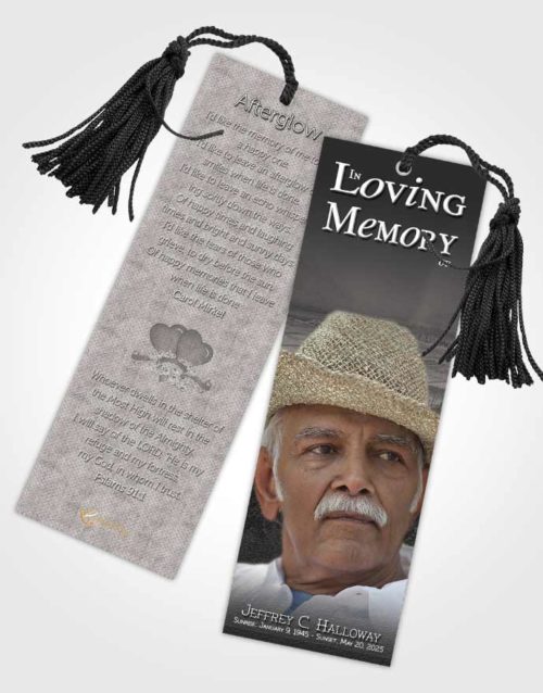 Funeral Bookmark Template Black and White Misty Mountain