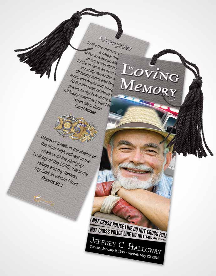 Funeral Bookmark Template Black and White Police On Duty