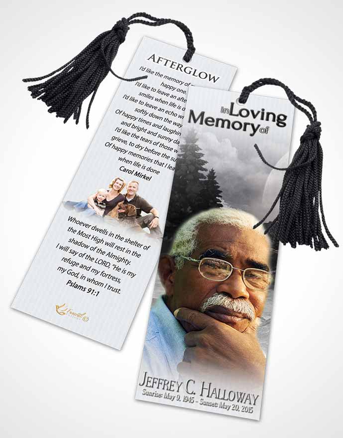 Funeral Bookmark Template Black and White Rocky Moon