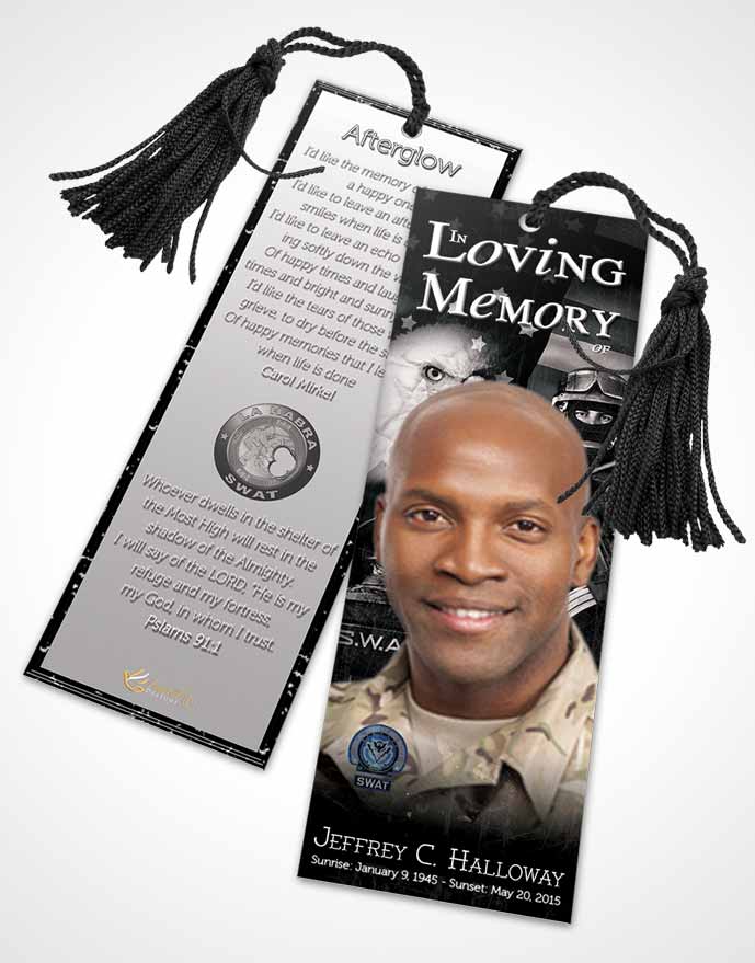 Funeral Bookmark Template Black and White SWAT Enforcement