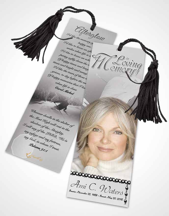 Funeral Bookmark Template Black and White Ski Jumping