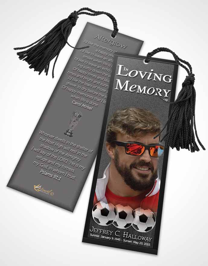 Funeral Bookmark Template Black and White Soccer Star