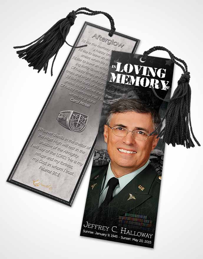 Funeral Bookmark Template Black and White Special Forces Salute