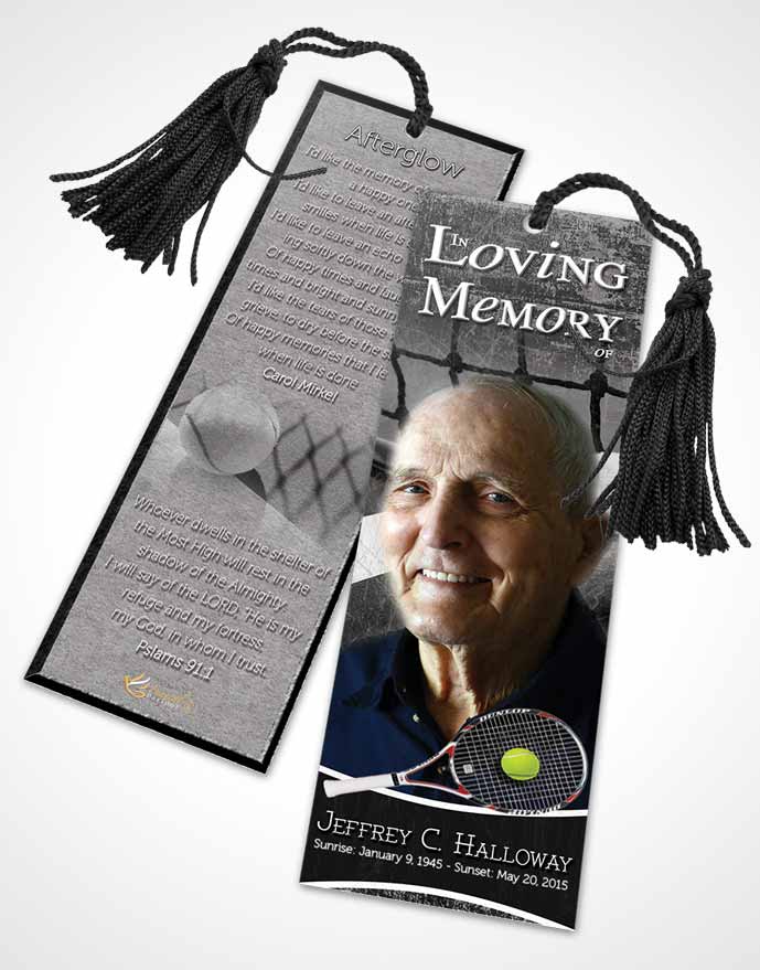 Funeral Bookmark Template Black and White Tennis Star