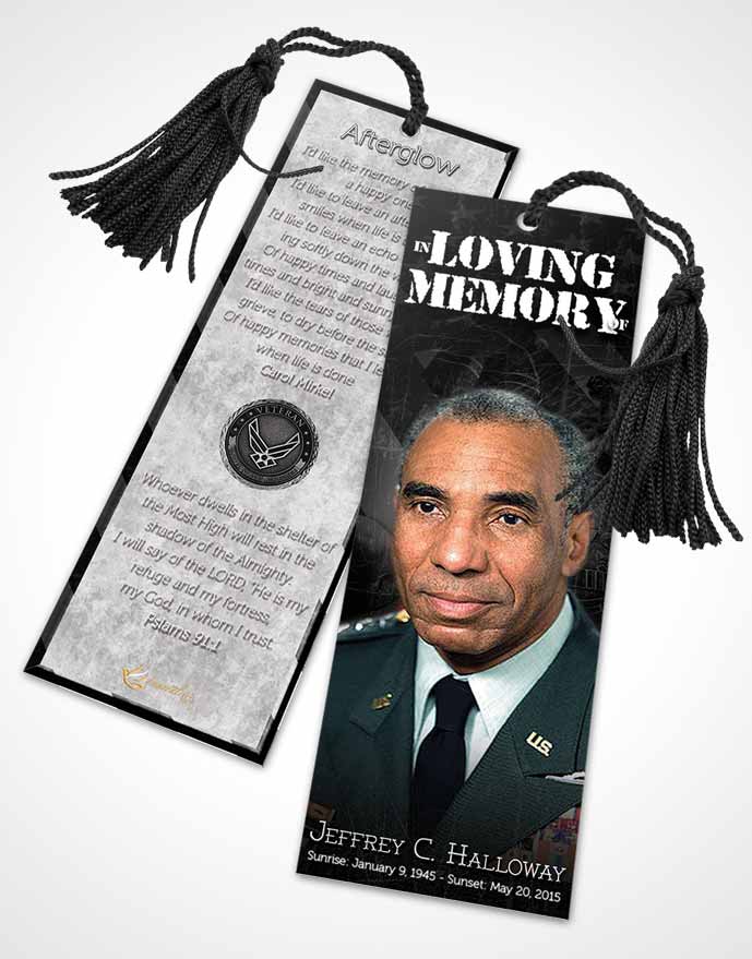 Funeral Bookmark Template Black and White Veterans Salute