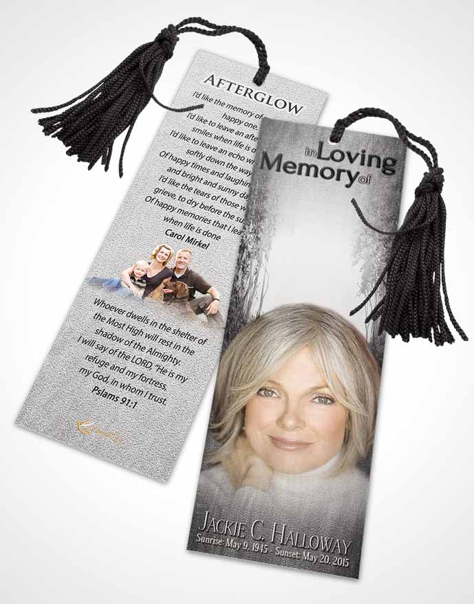 Funeral Bookmark Template Black and White Walk in the Woods