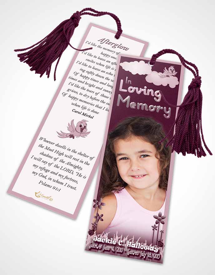 Funeral Bookmark Template Blossoming Rose Childs Dream
