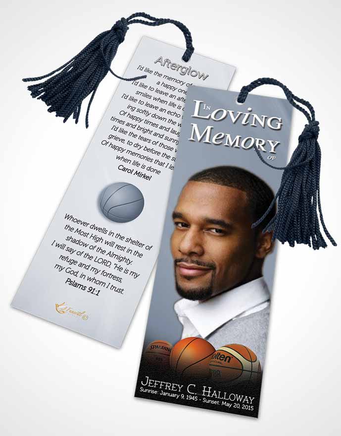 Funeral Bookmark Template Blue Serenity Basketball Lover Light