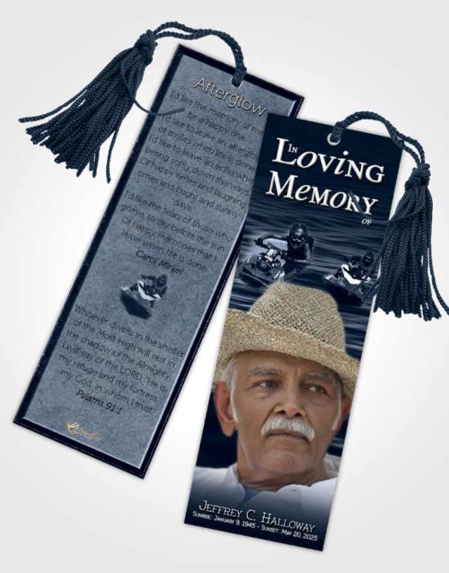 Funeral Bookmark Template Blue Water Sports