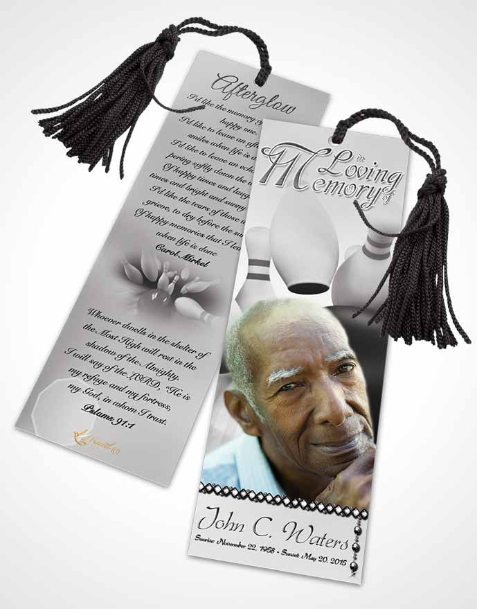 Funeral Bookmark Template Bowling Days Black and White