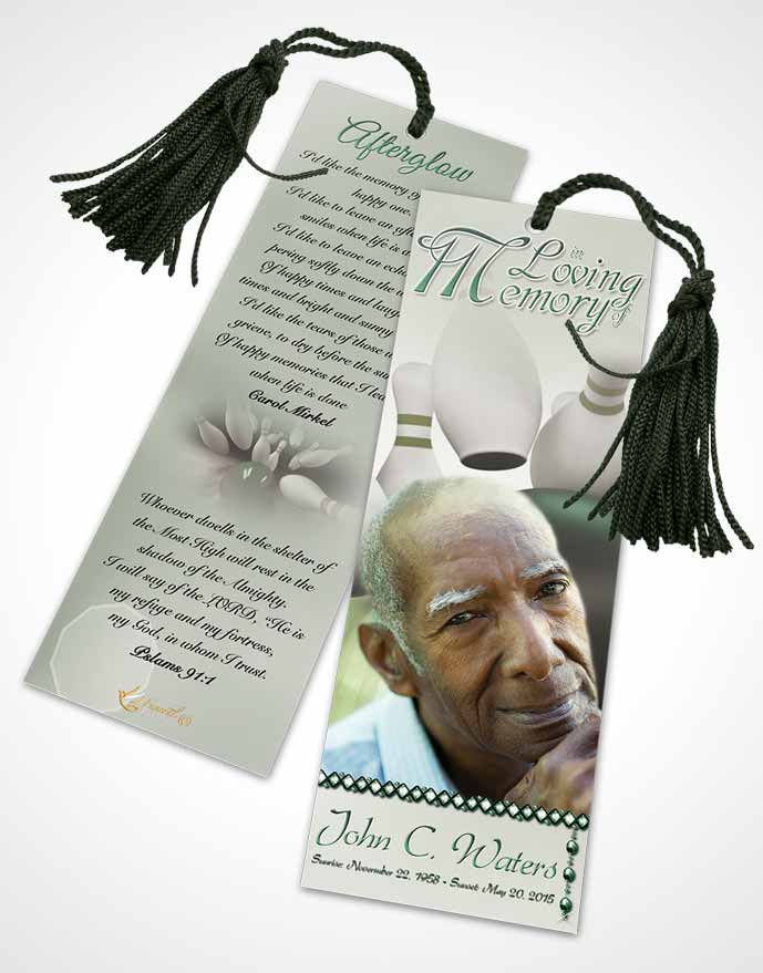 Funeral Bookmark Template Bowling Days Emerald Love