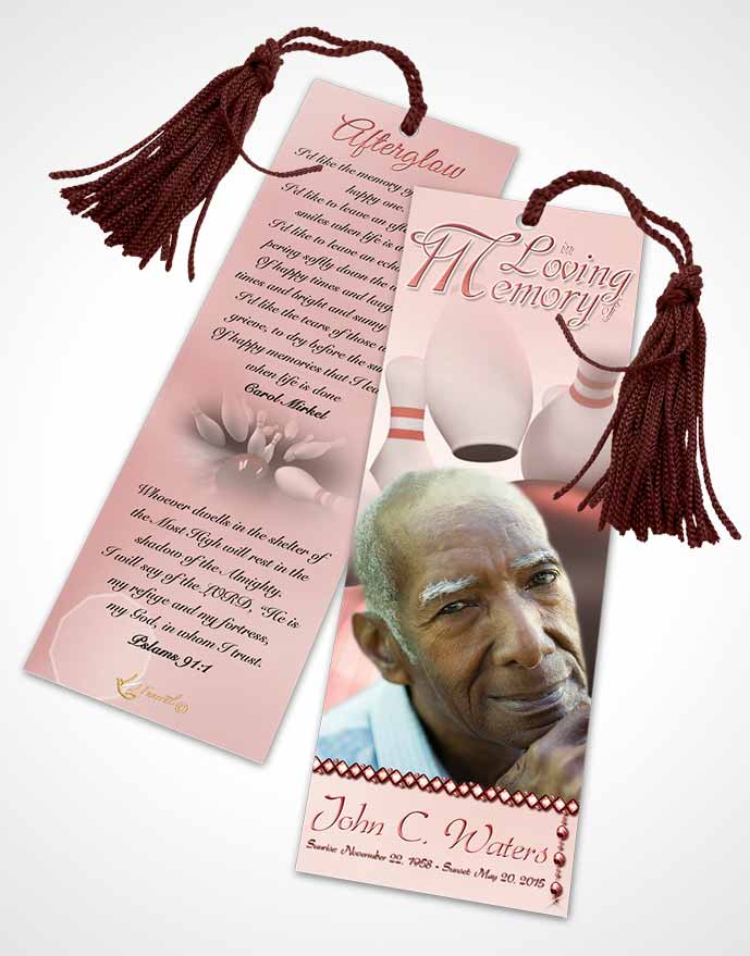 Funeral Bookmark Template Bowling Days Ruby Sunrise