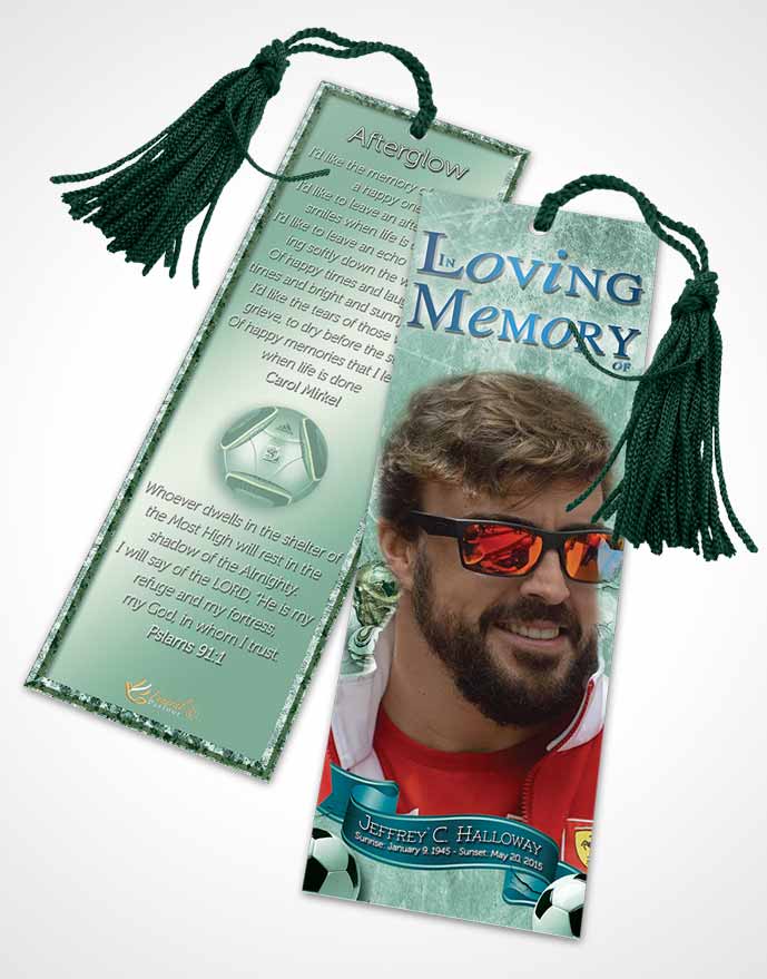 Funeral Bookmark Template Brilliant Emerald Sky Soccer Superstar