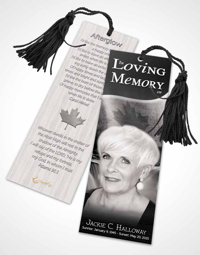 Funeral Bookmark Template Canadian Black and White Glow