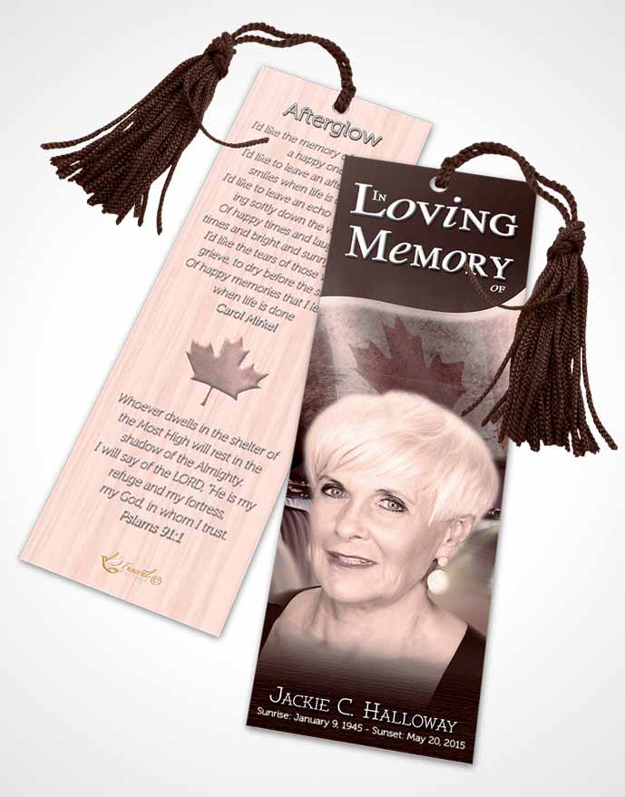 Funeral Bookmark Template Canadian Burgundy Glow