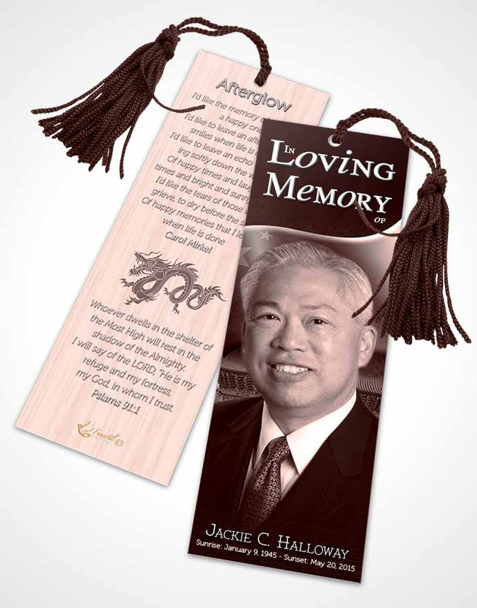 Funeral Bookmark Template Chinese Burgundy Mist