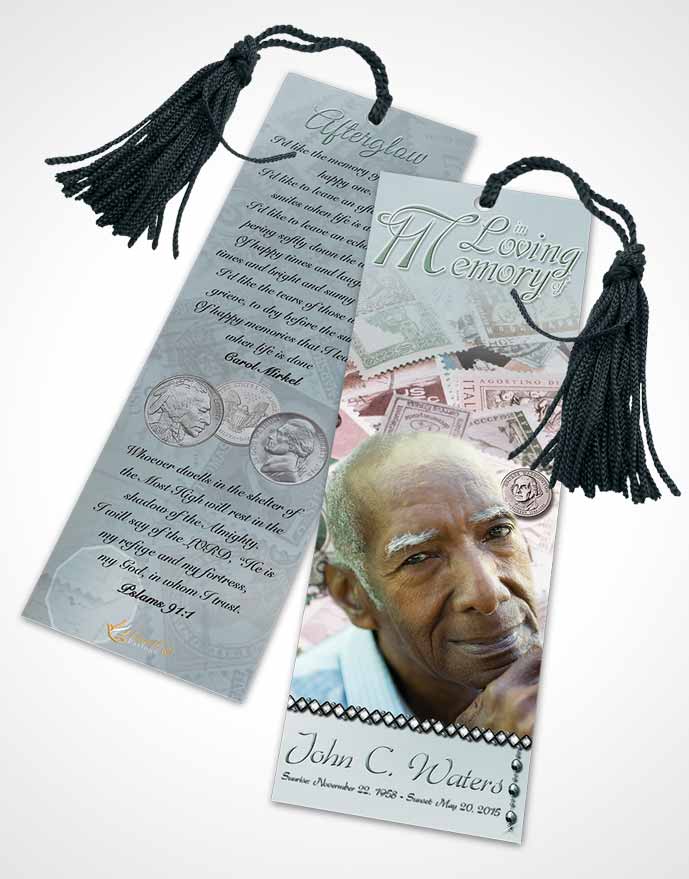 Funeral Bookmark Template Collecting Stamps and Coins Gentle Breeze