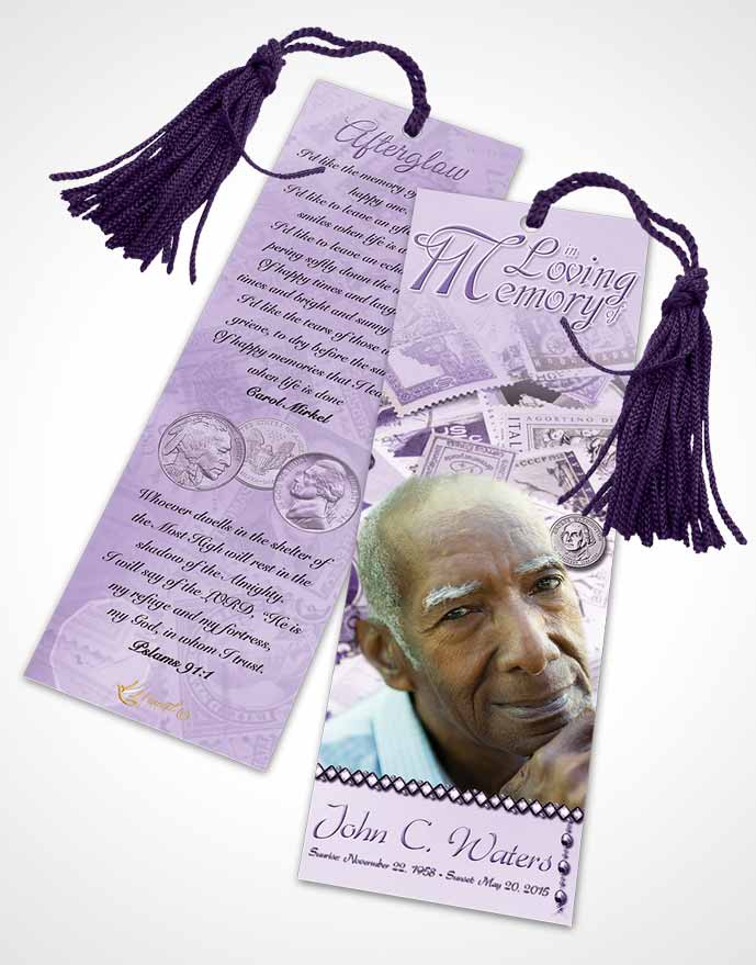 Funeral Bookmark Template Collecting Stamps and Coins Lavender Honor