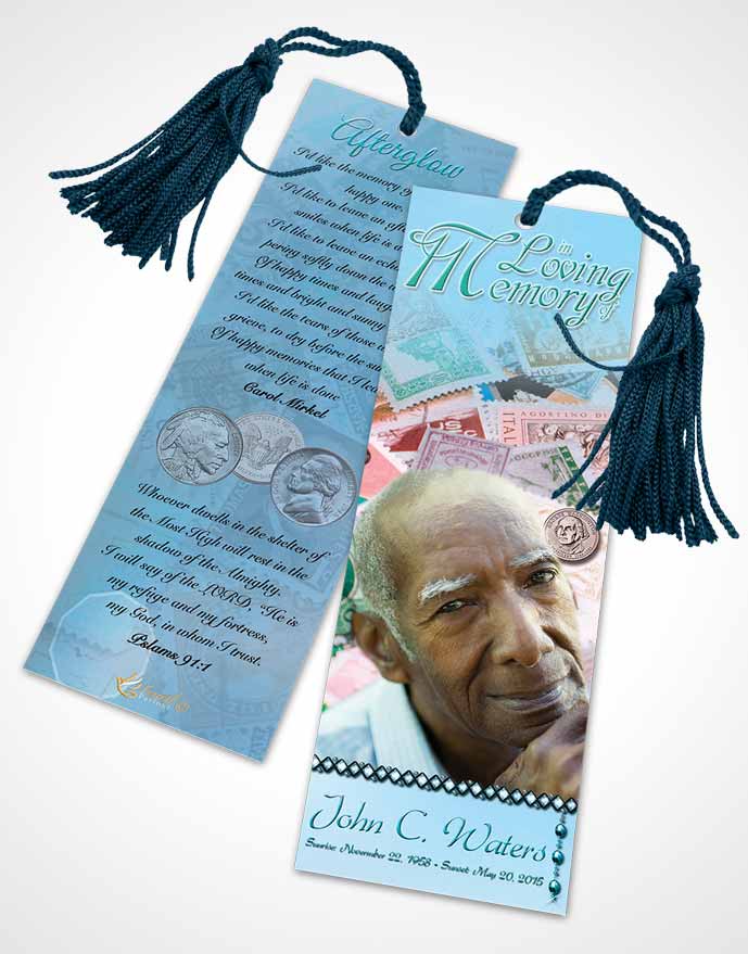 Funeral Bookmark Template Collecting Stamps and Coins Morning Calm