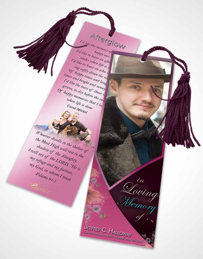 Funeral Bookmark Template Crystal Harmony Amaranth Pink Light