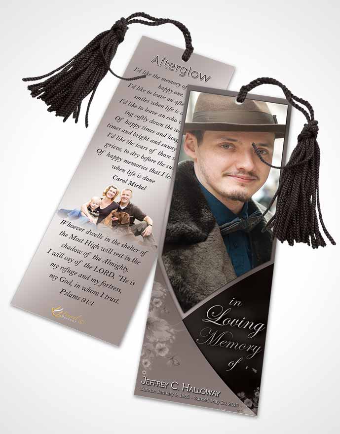Funeral Bookmark Template Crystal Harmony Black and White Dark