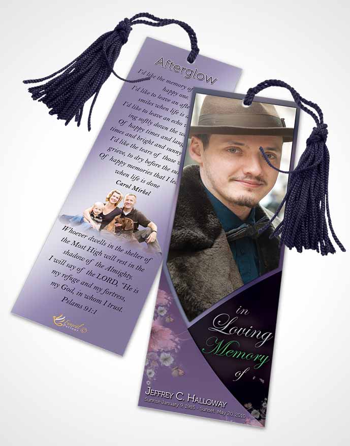 Funeral Bookmark Template Crystal Harmony Lavender Dark