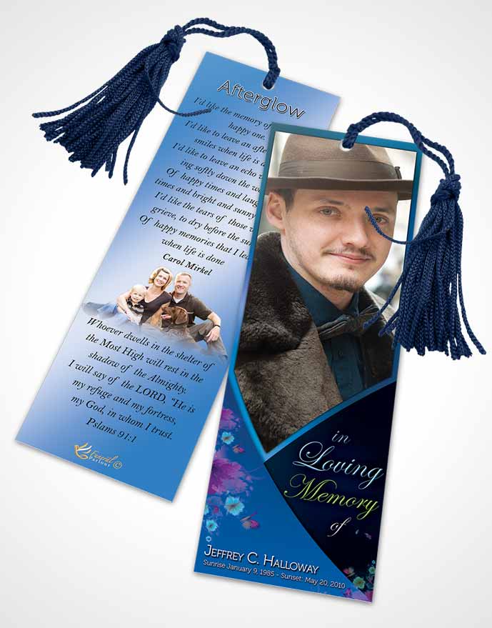 Funeral Bookmark Template Crystal Harmony Palatinate Blue Dark